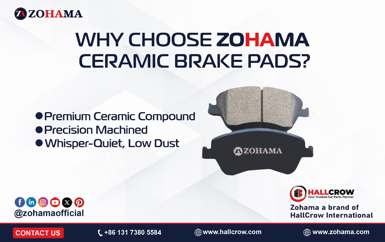 Zohama ceramic brake pads manufactured in China with wear-resistant materials, low dust output, and precision engineering for reliable braking performance