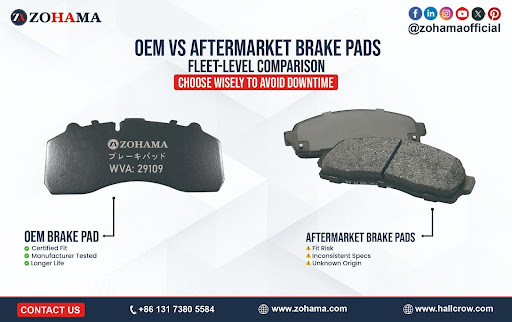 OEM vs aftermarket brake pads comparison for fleet trucks, highlighting pros, cons, and key maintenance tips like wear signs and replacement intervals.
