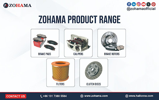 Zohama product range includes, brake pads, air filters, clutch disks etc.