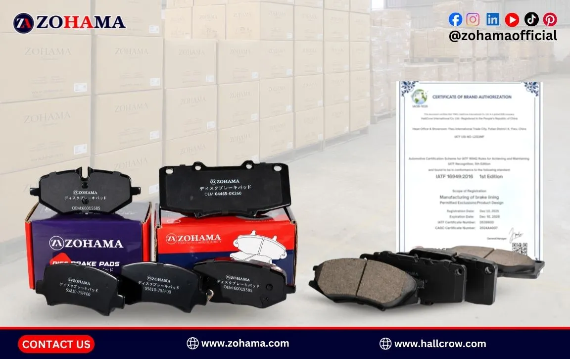 Zohama brake pads with IATF 16949 certification for automotive brake lining manufacturing