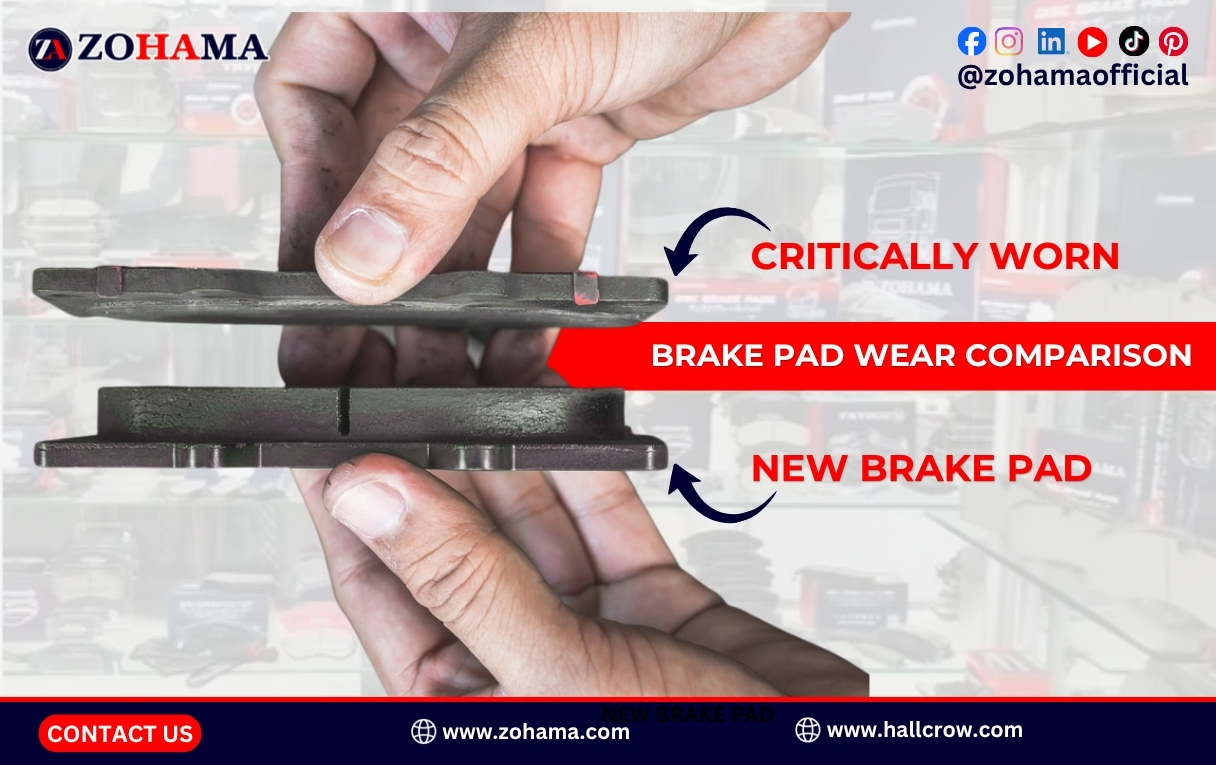 New brake pad vs worn brake pad thickness comparison
