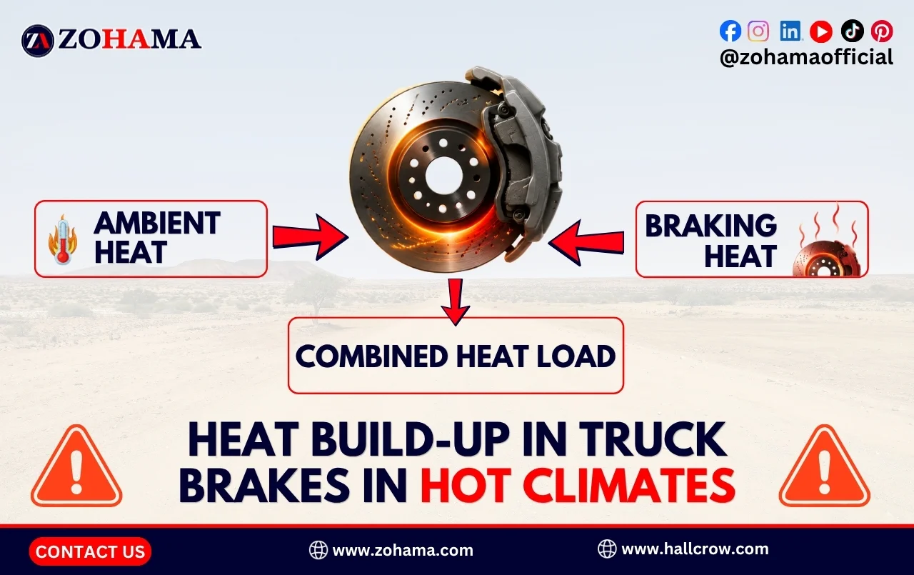 Heat build-up in truck brakes in hot climates.