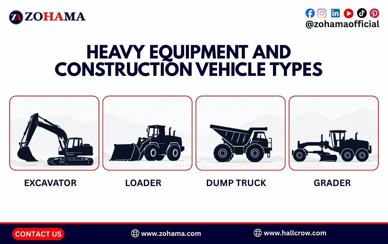 Heavy equipment and construction vehicle types.