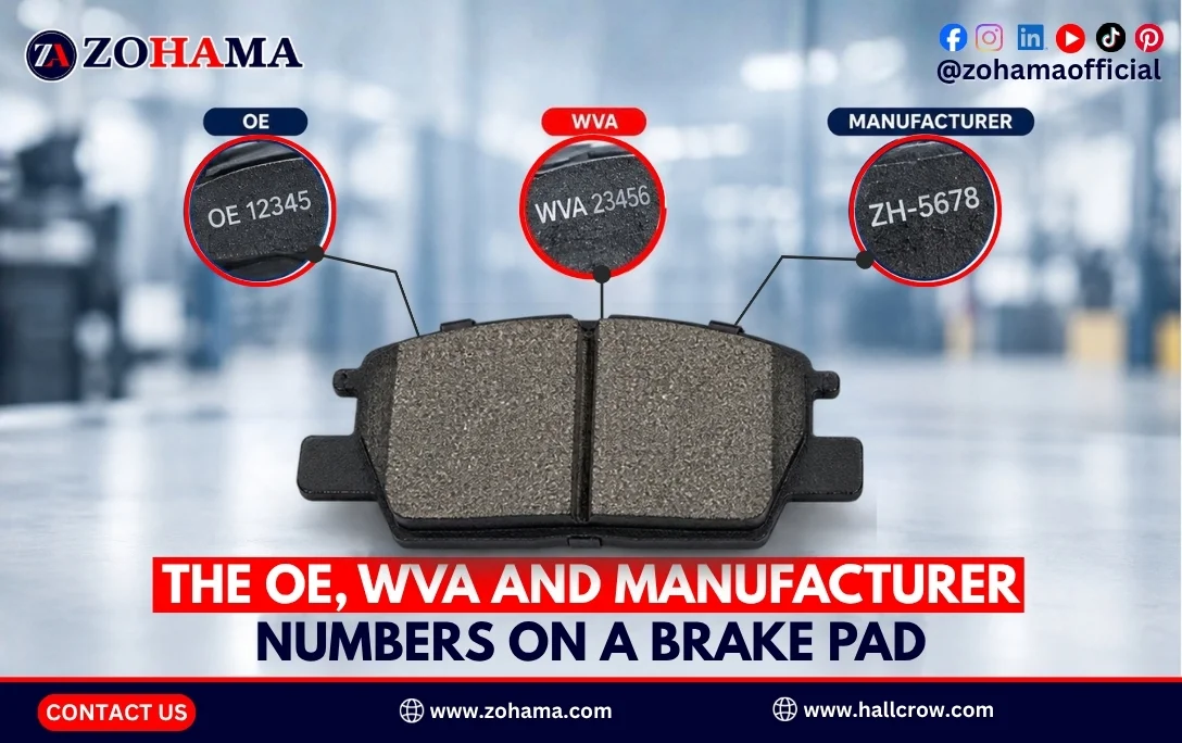 The OE, WVA and manufacturer numbers on a brake pad.